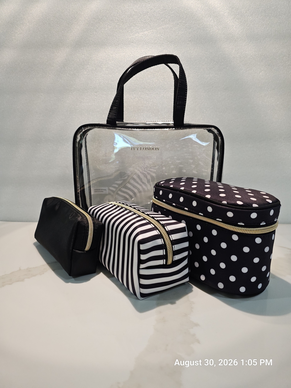 Black & White Dot and Stripe Cosmetic Travel Bag Set